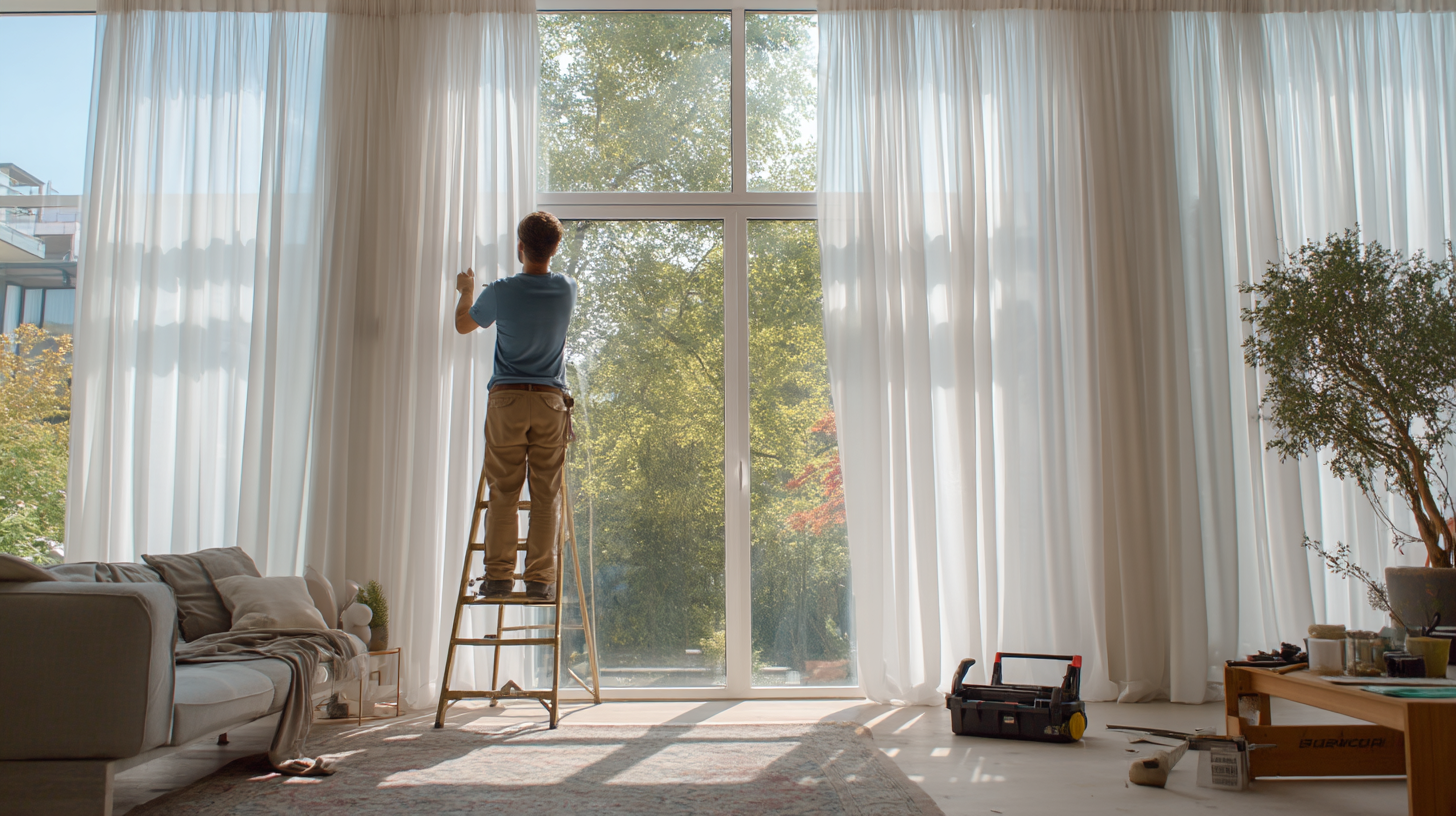 u7596628797_Curtain_installer_standing_on_a_ladder_in_a_moder_1184f387-141c-4f3f-9845-c2e2fb74b8a8_2_1_ifqrq9 - 沐馨窗簾 窗簾安裝
