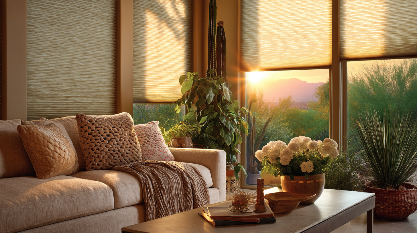 u7596628797_West-facing_living_room_at_golden_hour_with_cellu_0c893a33-00a6-45bf-ab5a-45b7240f7641_1_steljc - 沐馨窗簾 蜂巢簾-西曬房窗簾遮光